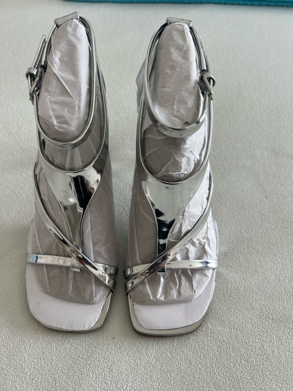 DKNY Silver Metallic Strappy Heels